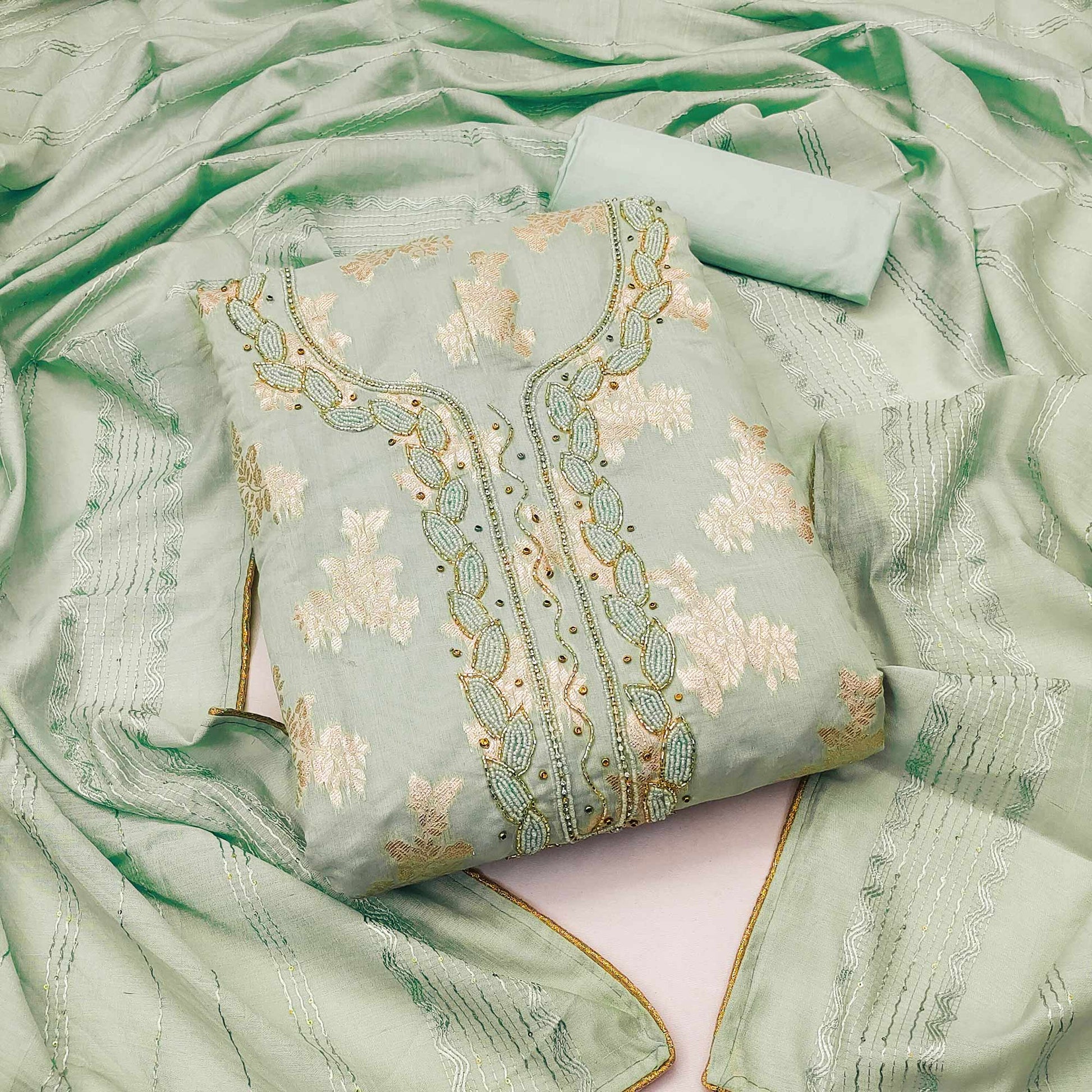green-woven-with-handwork-banarasi-silk-dress-material