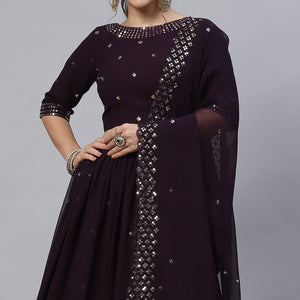 Dark Purple Sequins Embroidered Georgette Lehenga Choli
