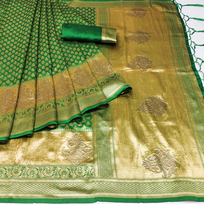 green-woven-art-silk-saree-with-tassels-9