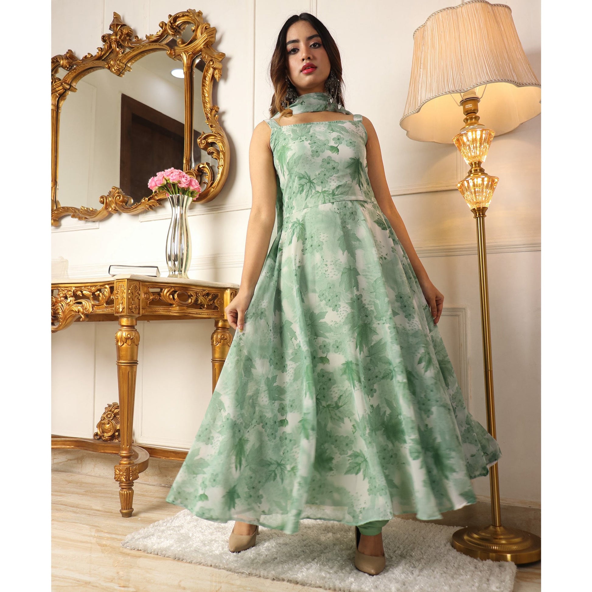 green-floral-printed-georgette-anarkali-suit