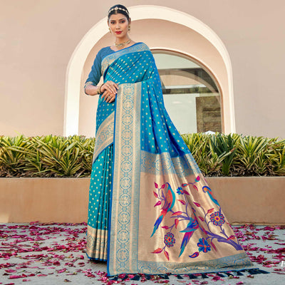 Blue Woven Art Silk Paithani Saree