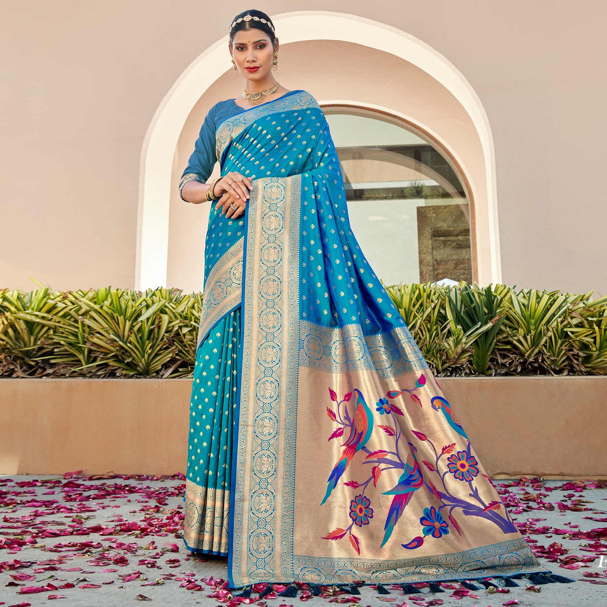 Blue Woven Art Silk Paithani Saree