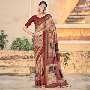 Maroon Printed Georgette Saree