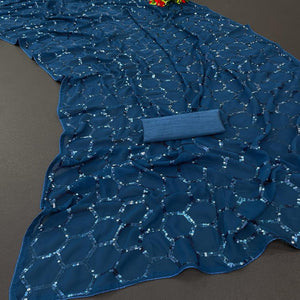Morpich Sequins Embroidered Georgette Saree