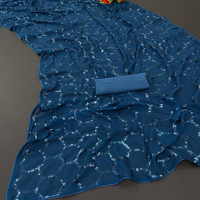 Morpich Sequins Embroidered Georgette Saree