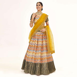 Multicolor Digital Printed With Zari Work Art Silk Lehenga Choli