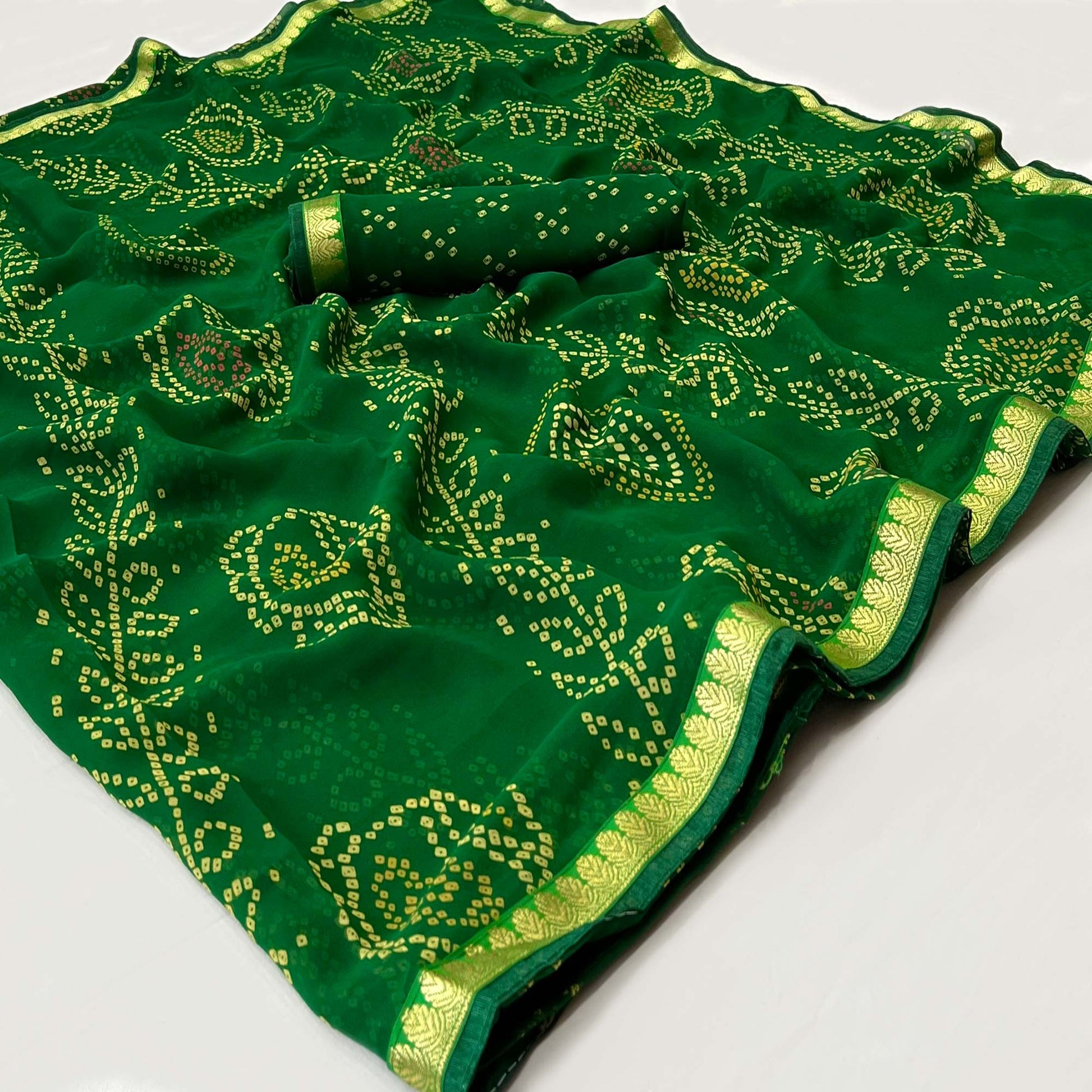 green-bandhani-printed-georgette-saree-with-designer-border