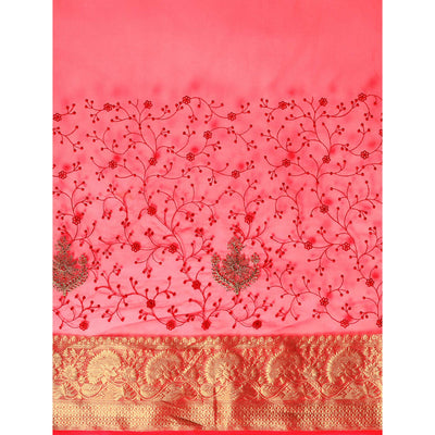Maroon Floral Embroidered Organza Saree