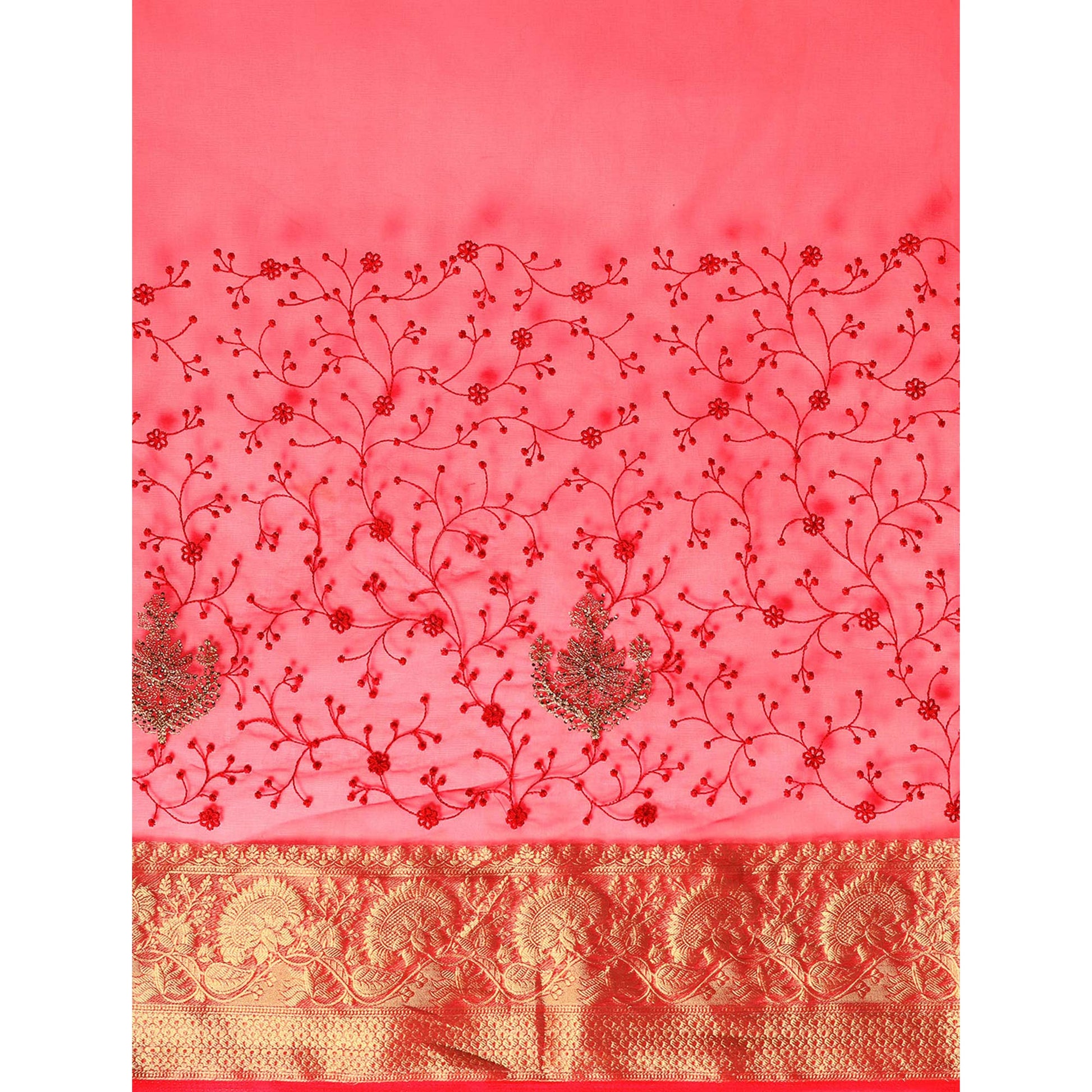 Maroon Floral Embroidered Organza Saree