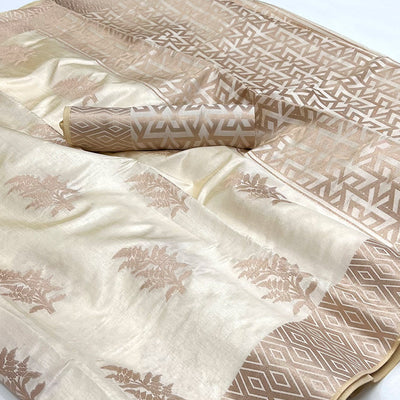 Cream Woven Raw Silk Saree