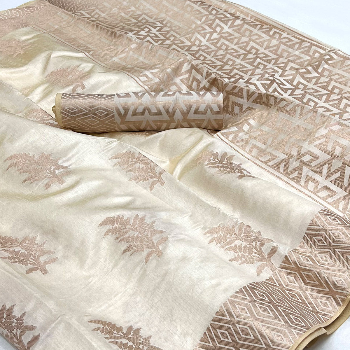 Cream Woven Raw Silk Saree