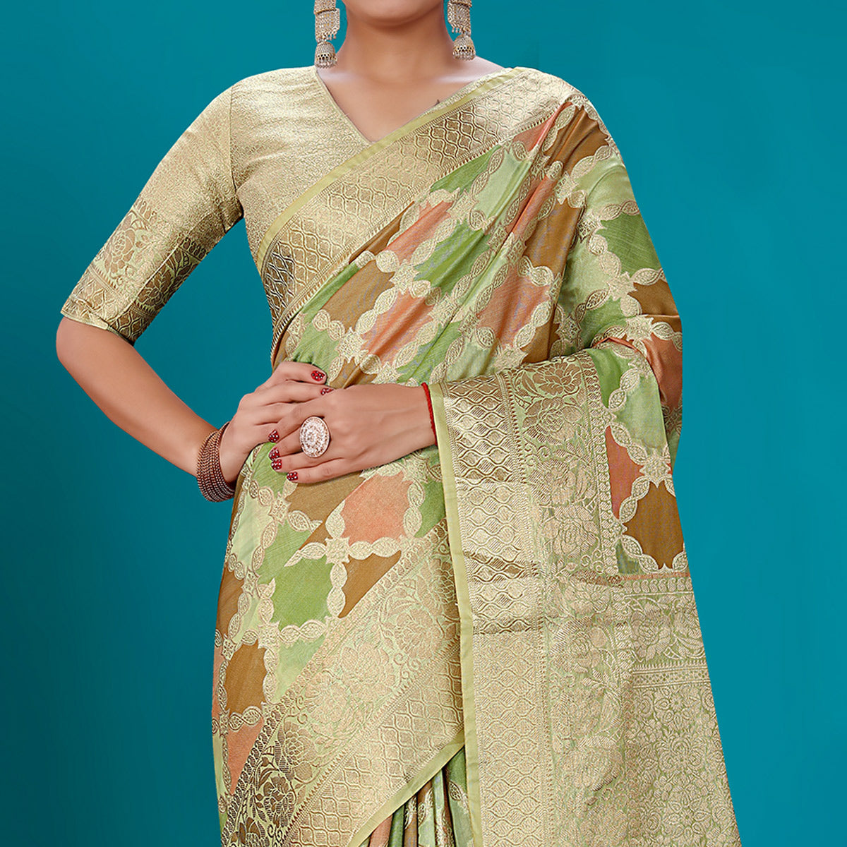 green-woven-organza-saree-with-tassels-15