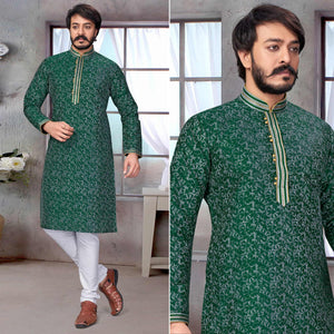 green-printed-jacquard-kurta-pyjama-set