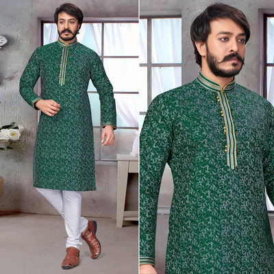 green-printed-jacquard-kurta-pyjama-set