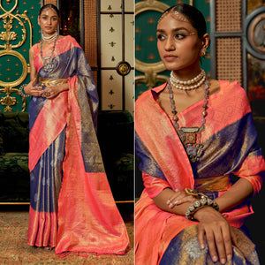 Blue Woven Art Silk Saree With Tassels