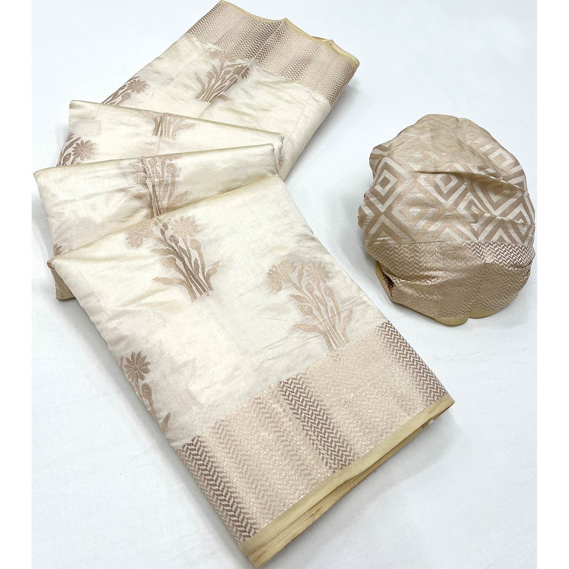 Cream Woven Raw Silk Saree