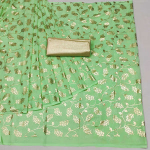 green-floral-foil-printed-georgette-saree