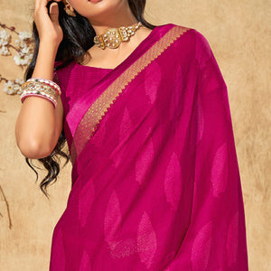 Magenta Pink Printed Chiffon Saree With Brocade Lace