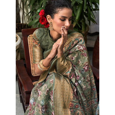 2-green-digital-printed-linen-saree