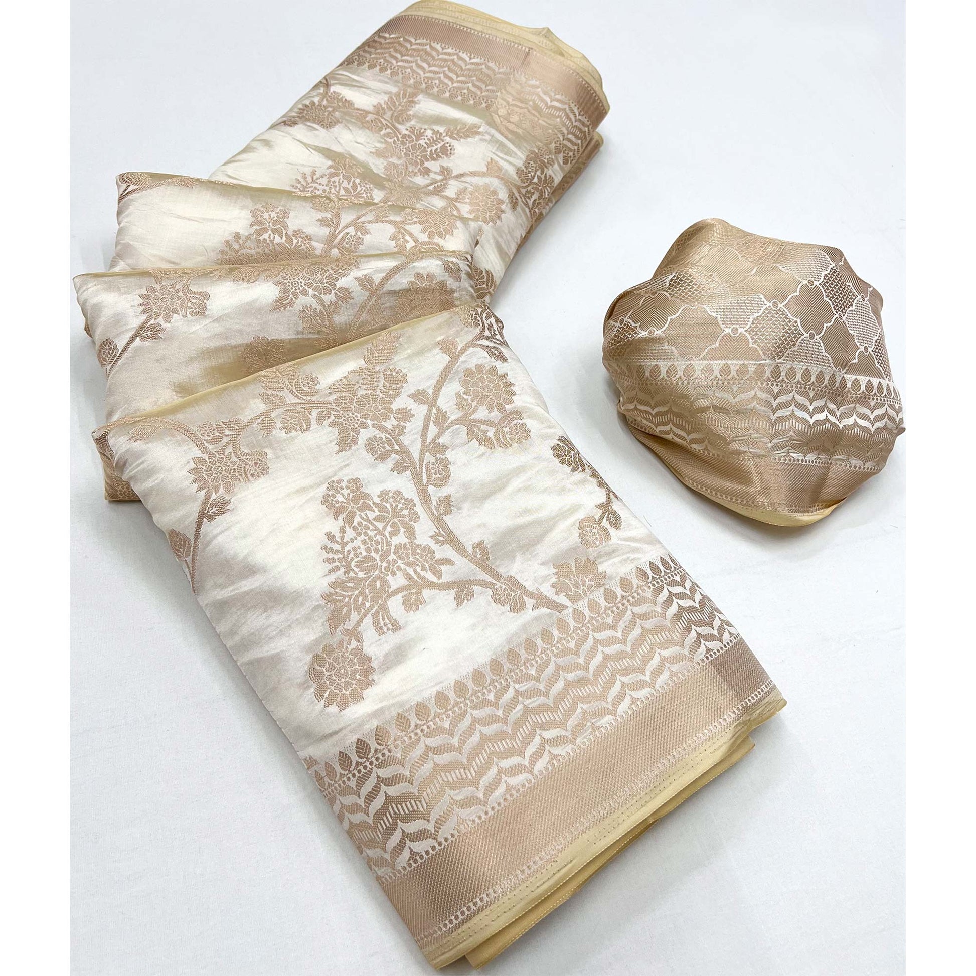 Cream Woven Raw Silk Saree