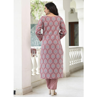 Mauve Printed Pure Cotton Suit