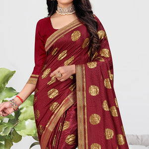 Maroon Foil Printed Chiffon Saree