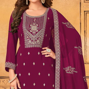 Magenta Pink Floral Embroidered Georgette Salwar Suit