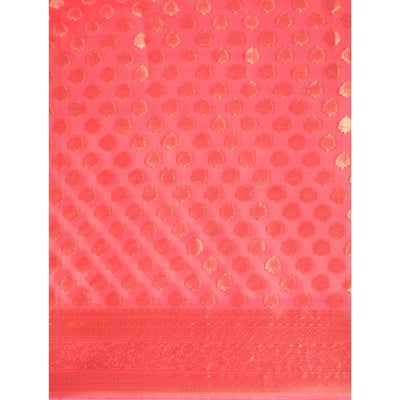 Gajari Pink Woven Organza Silk Saree With Tassels