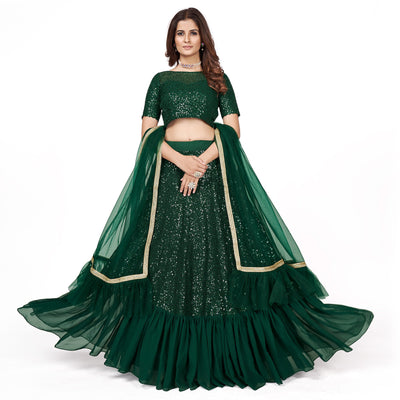 Dark Green Sequins Embroidered Georgette Lehenga Choli