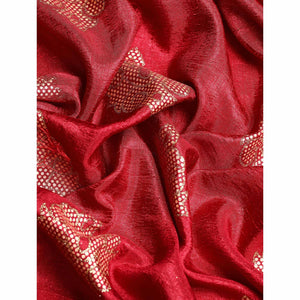 Maroon Floral Foil Printed Vichitra Silk Saree