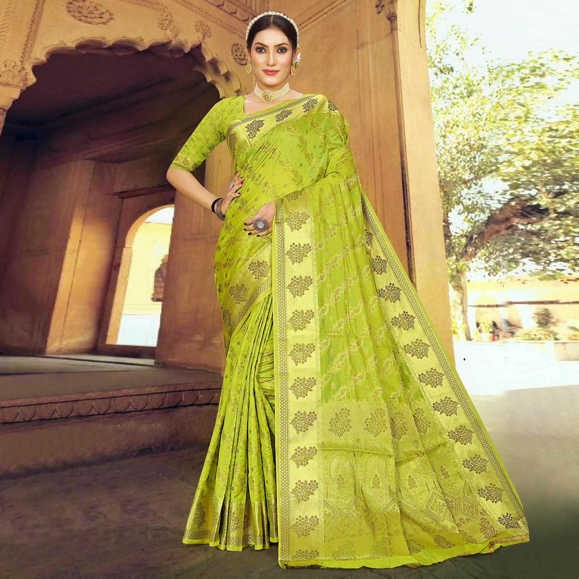 green-floral-woven-organza-saree-1