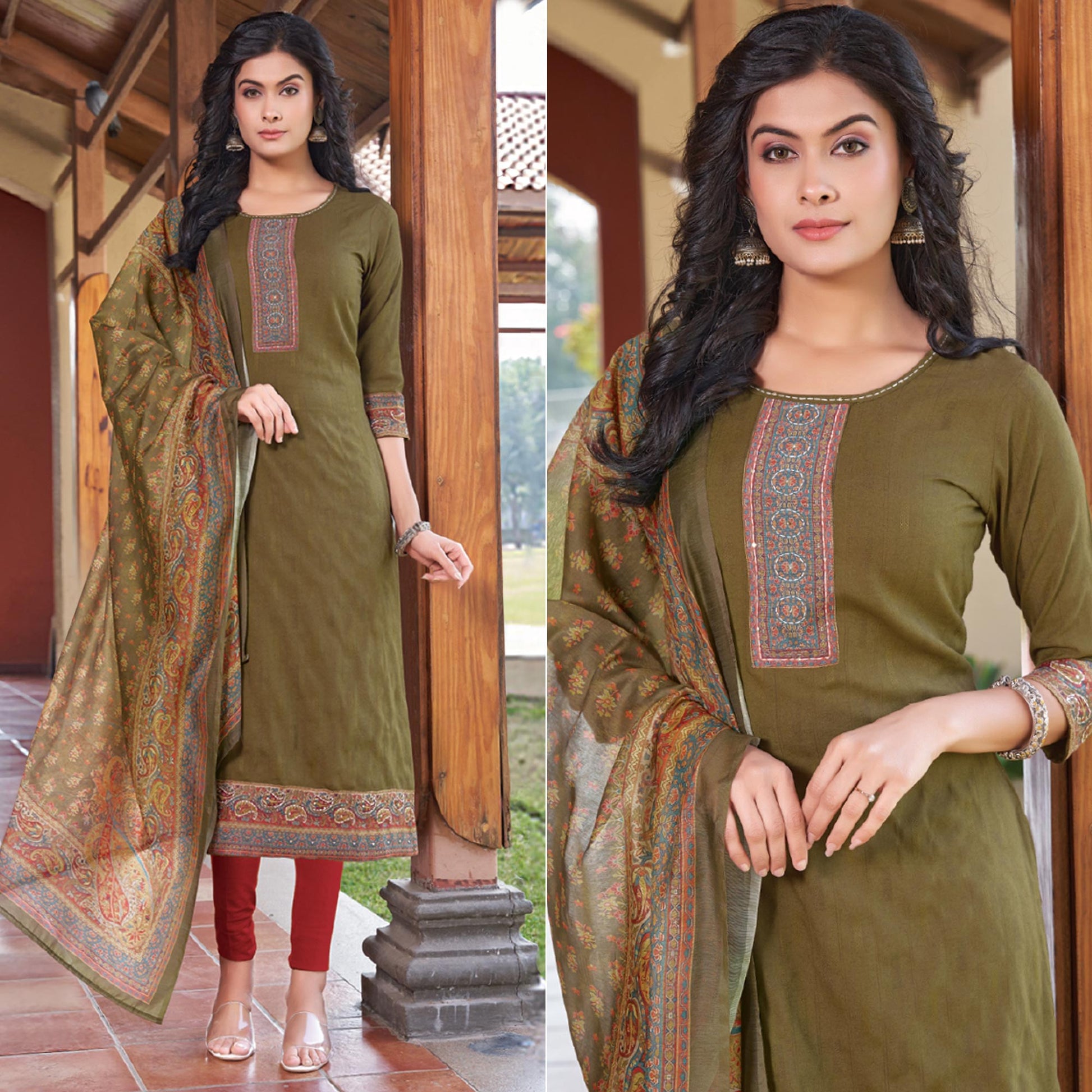 8-green-embroidered-rayon-kurti-with-dupatta