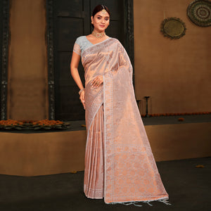 Grey Woven Art Silk Saree With Tassels