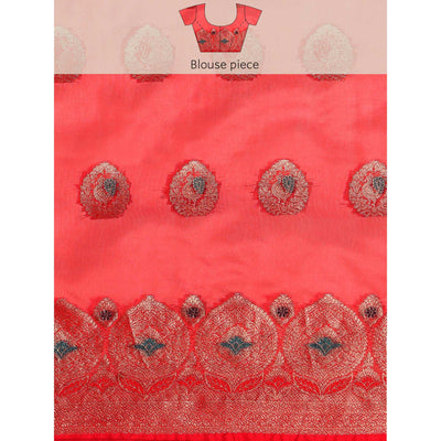 Maroon Woven Organza Saree