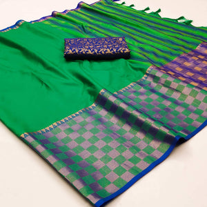 green-woven-cotton-silk-saree-with-tassels-4