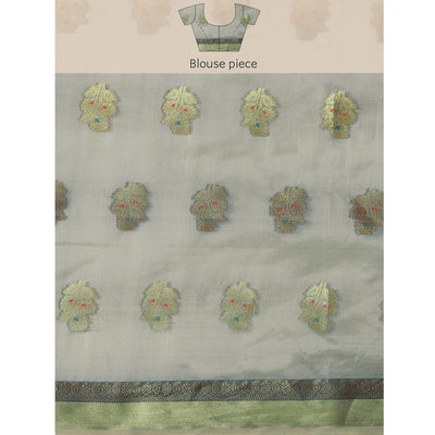 Grey Woven Organza Saree