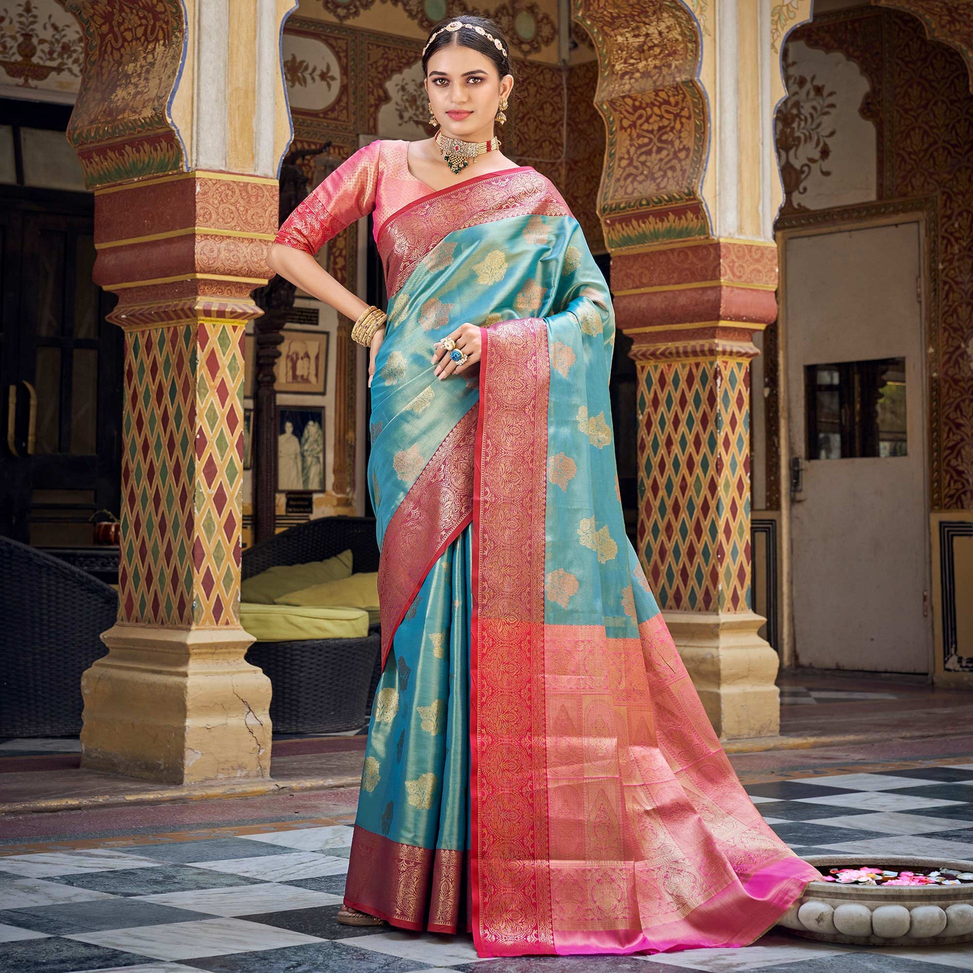 Blue Woven Tissue Saree