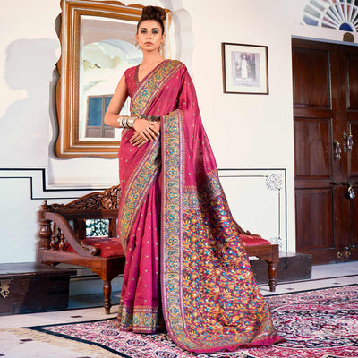 Magenta Pink Woven Modal Saree