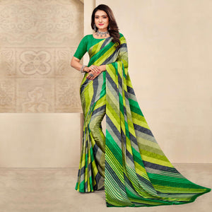 green-striped-printed-crepe-saree
