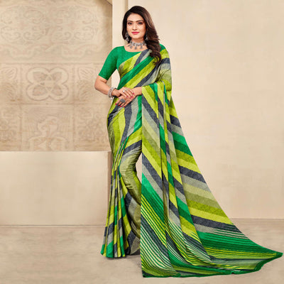 green-striped-printed-crepe-saree