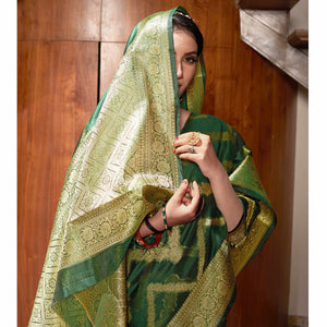 Bottle Green Woven Organza Saree