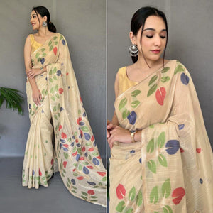 Chikoo Floral Woven Cotton Saree