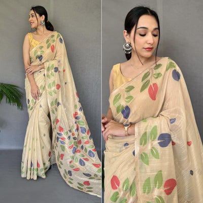 Chikoo Floral Woven Cotton Saree