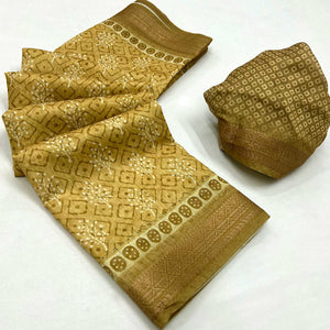 Chikoo Floral Digital Printed Pure Cotton Saree