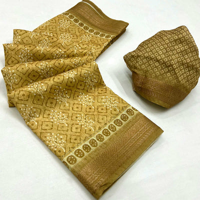 Chikoo Floral Digital Printed Pure Cotton Saree