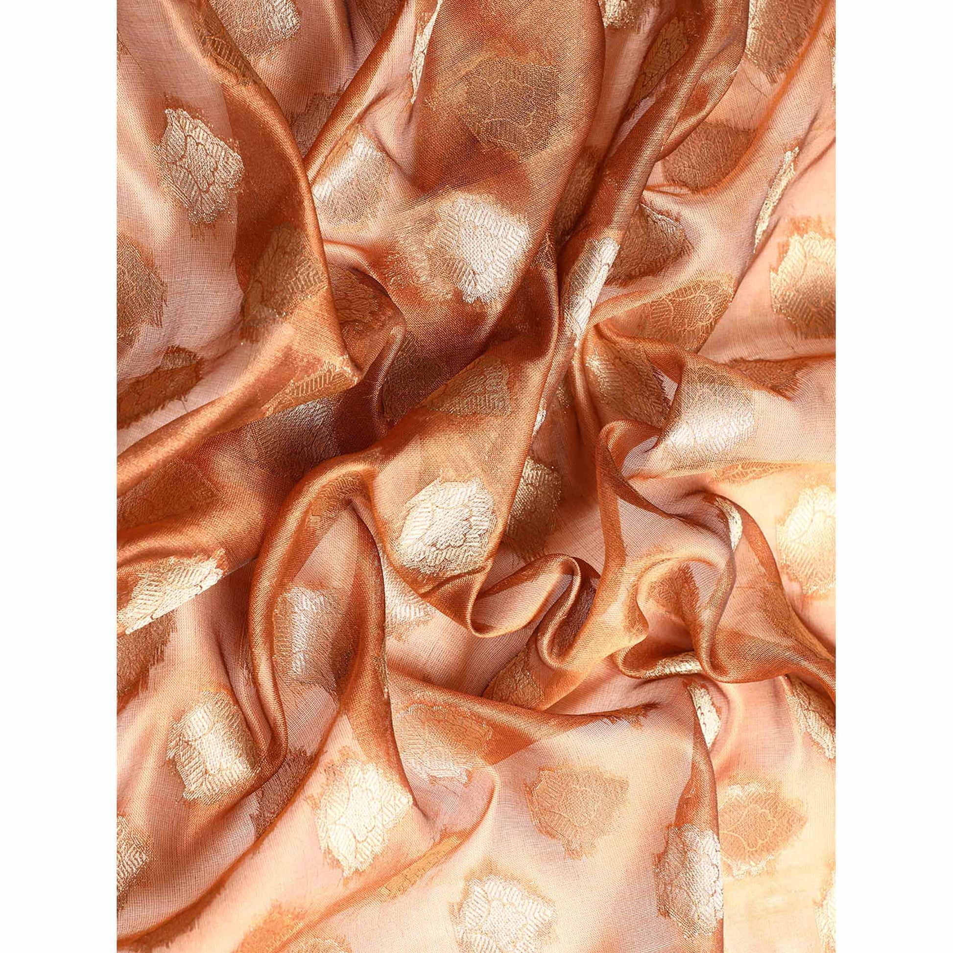 Brown Woven Organza Silk Saree With Tassels