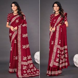 Maroon Printed Dola Silk Saree