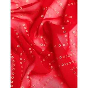 Dark Red Foil Printed With Swarovski Georgette Saree