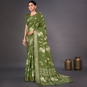 green-floral-printed-dola-silk-saree-2