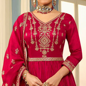 Magenta Pink Embroidered Georgette Gown